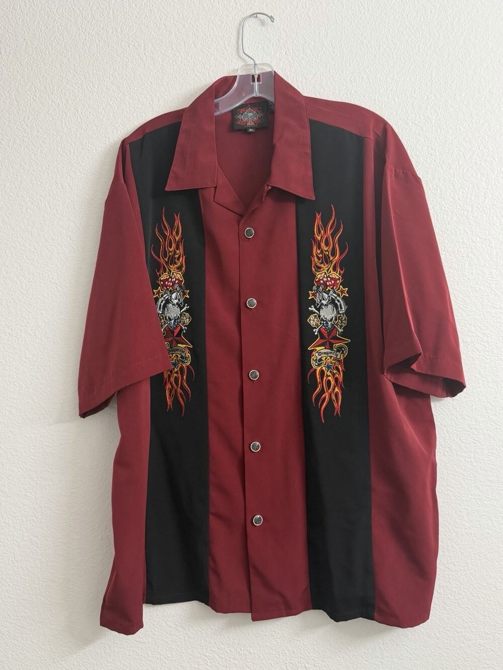 Dragonfly Roadhouse Shirt Mens XL Bowling Flames Rockabilly Y2K Vintage